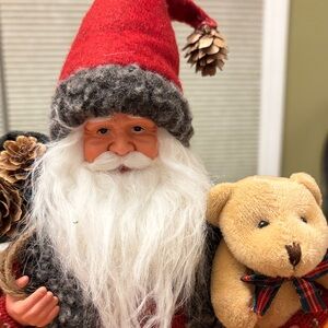 Santa Claus Figurine with Teddy Bear